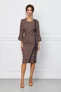 Rochie Eliza bleumarin cu imprimeu geometric si insertie bleumarin
