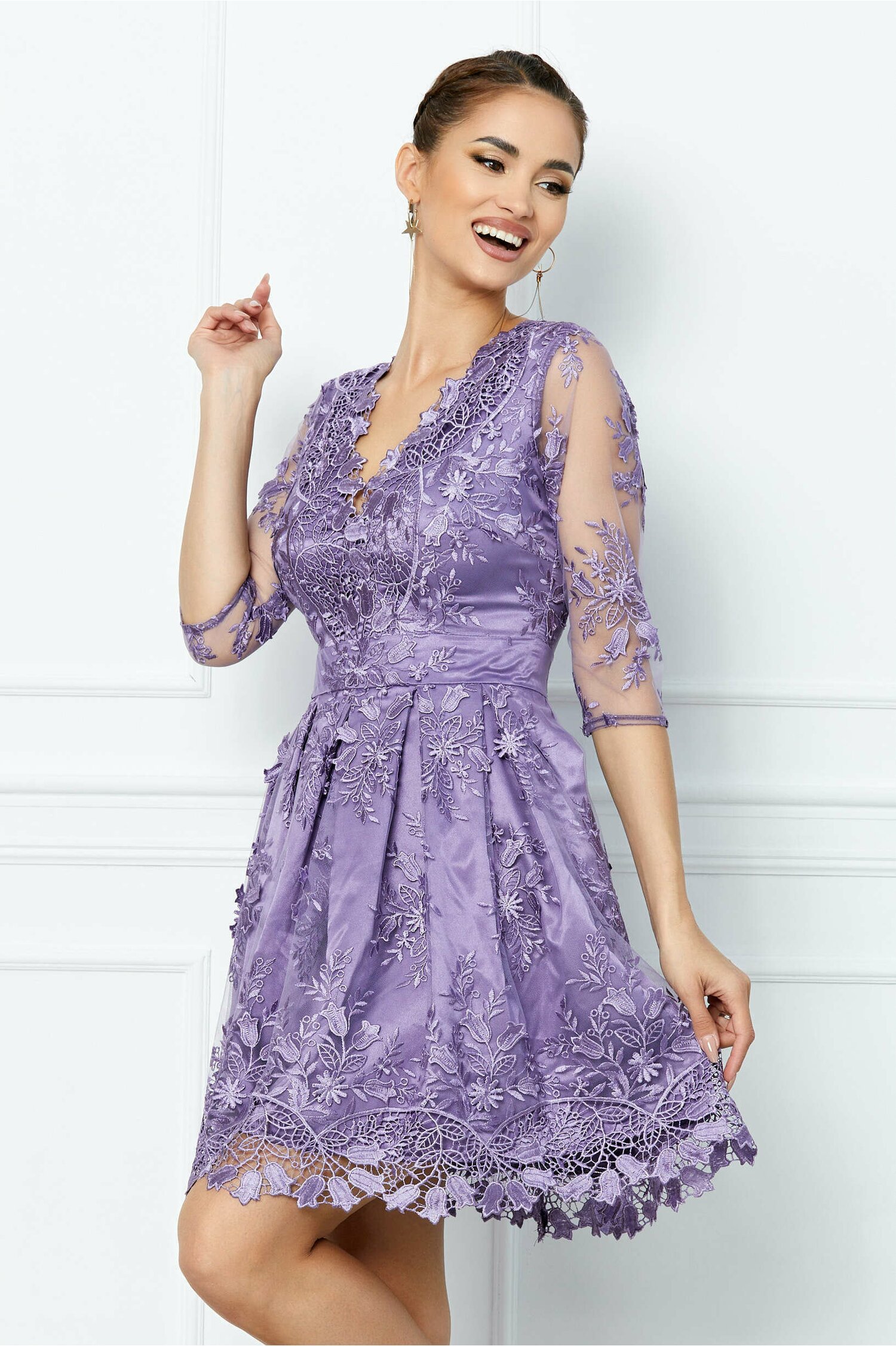 Rochie Ella Collection Anabel lila cu broderie