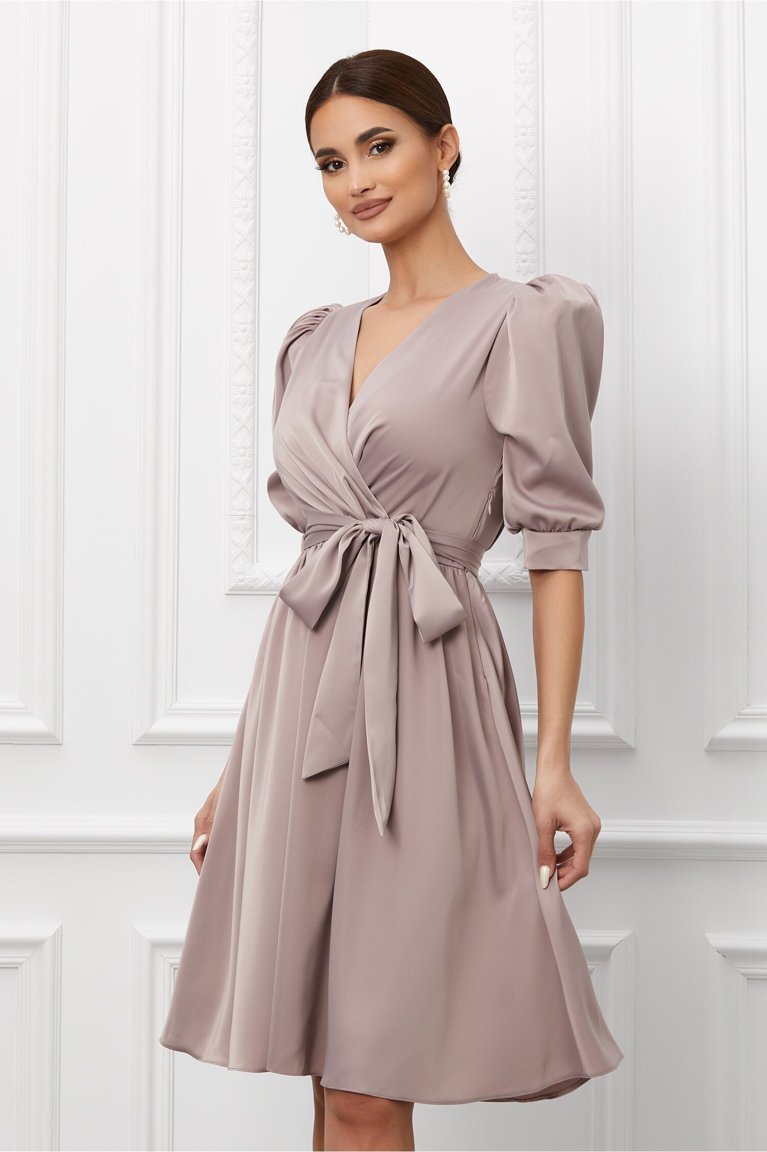 Rochie Ella Collection Anastasia taupe sidefat