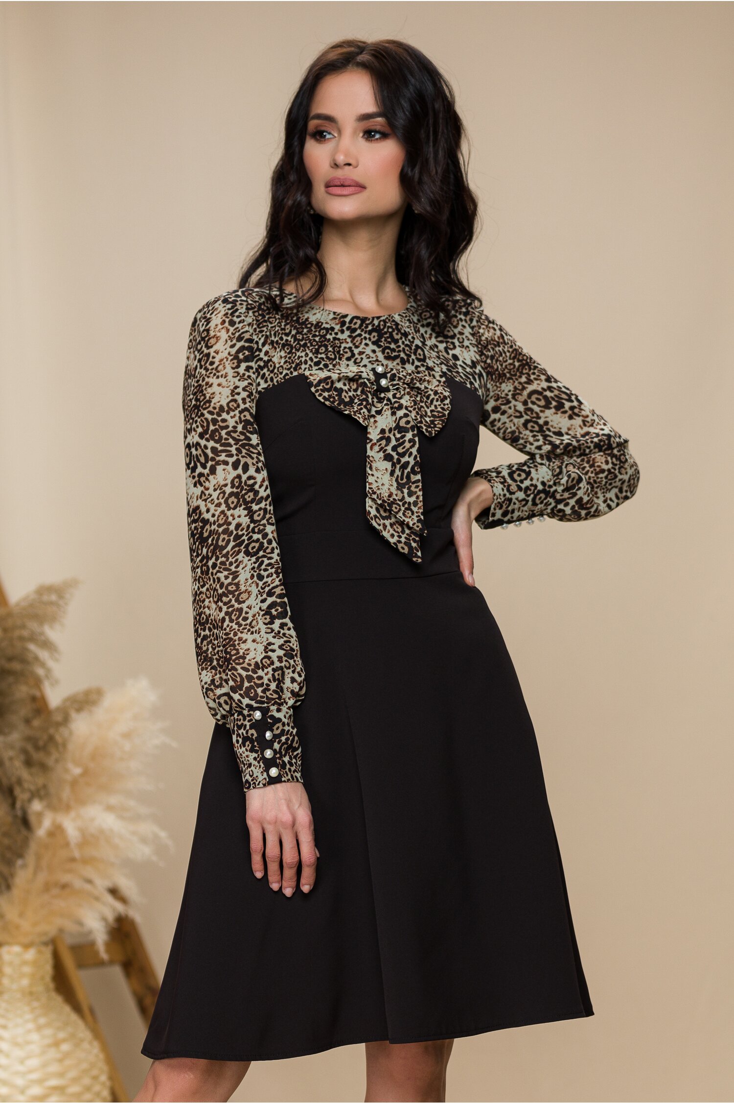 Rochie Ella Collection Andrada neagra cu animal print