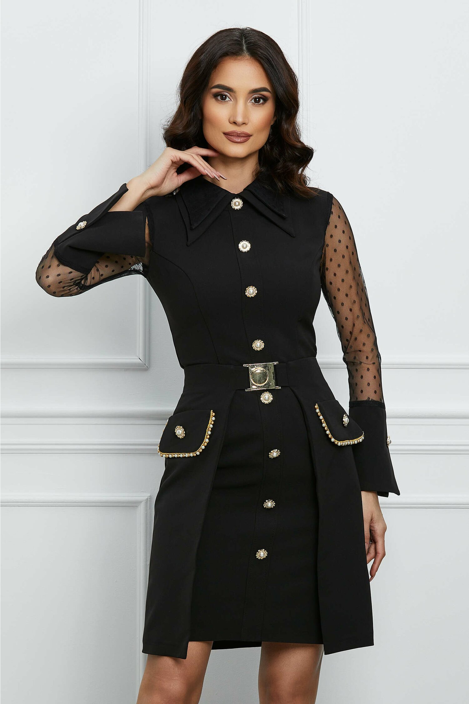 Rochie Georgia neagra cu fusta detasabila - Rochii-Dama.ro