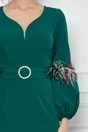 Rochie Ella Collection Kely verde cu pene pe maneci