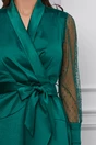 Rochie Ella Collection Kim verde din satin cu maneci din tull cu buline