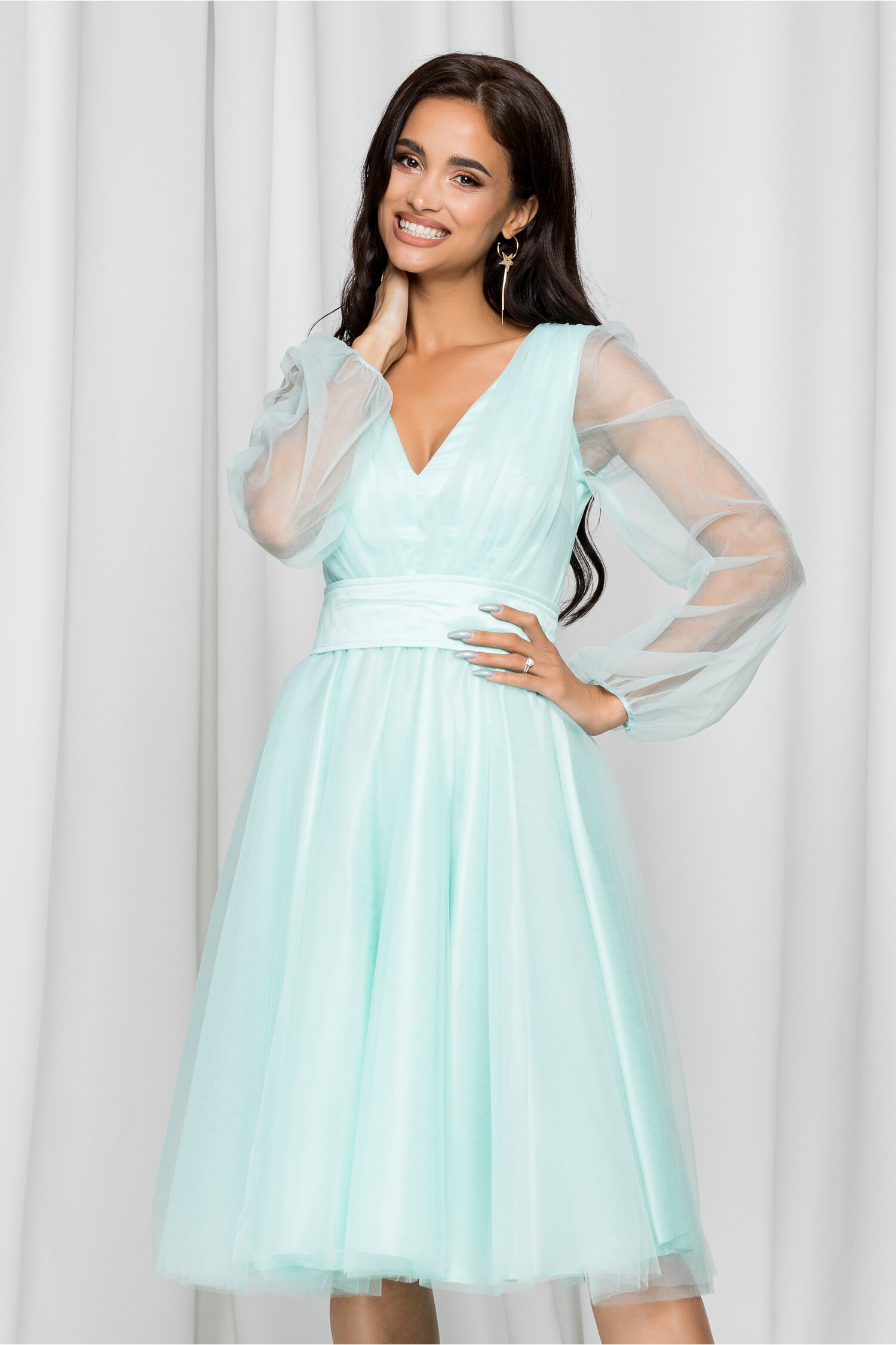 Rochie Ella Collection Madi verde mint din tulle dyfashion.ro imagine 2022 13clothing.ro