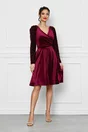 Rochie Ella Collection Sandi magenta din catifea cu paiete pe maneci
