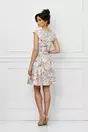 Rochie Ella gri cu imprimeu roz pastel si curea in talie
