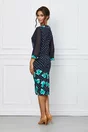 Rochie Fabia bleumarin cu imprimeu floral verde