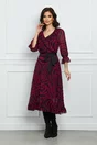 Rochie Felicia magenta cu dungi negre si cordon in talie