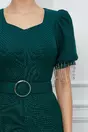 Rochie Flavia verde din neopren cu franjuri la maneci si curea in talie