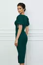 Rochie Flavia verde din neopren cu franjuri la maneci si curea in talie