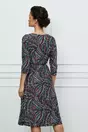 Rochie Flori bleumarin cu dungi colorate si curea in talie