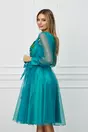 Rochie Florina turcoaz din organza cu broderie si cordon in talie