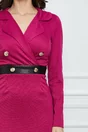 Rochie office fucsia cu nasturi si banda din piele ecologica in talie