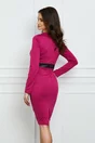 Rochie office fucsia cu nasturi si banda din piele ecologica in talie