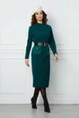 Rochie Gabriela verde cu buzunare si curea in talie