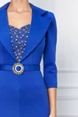 Rochie Georgina albastra din neopren cu aplicatii metalice la bust si curea