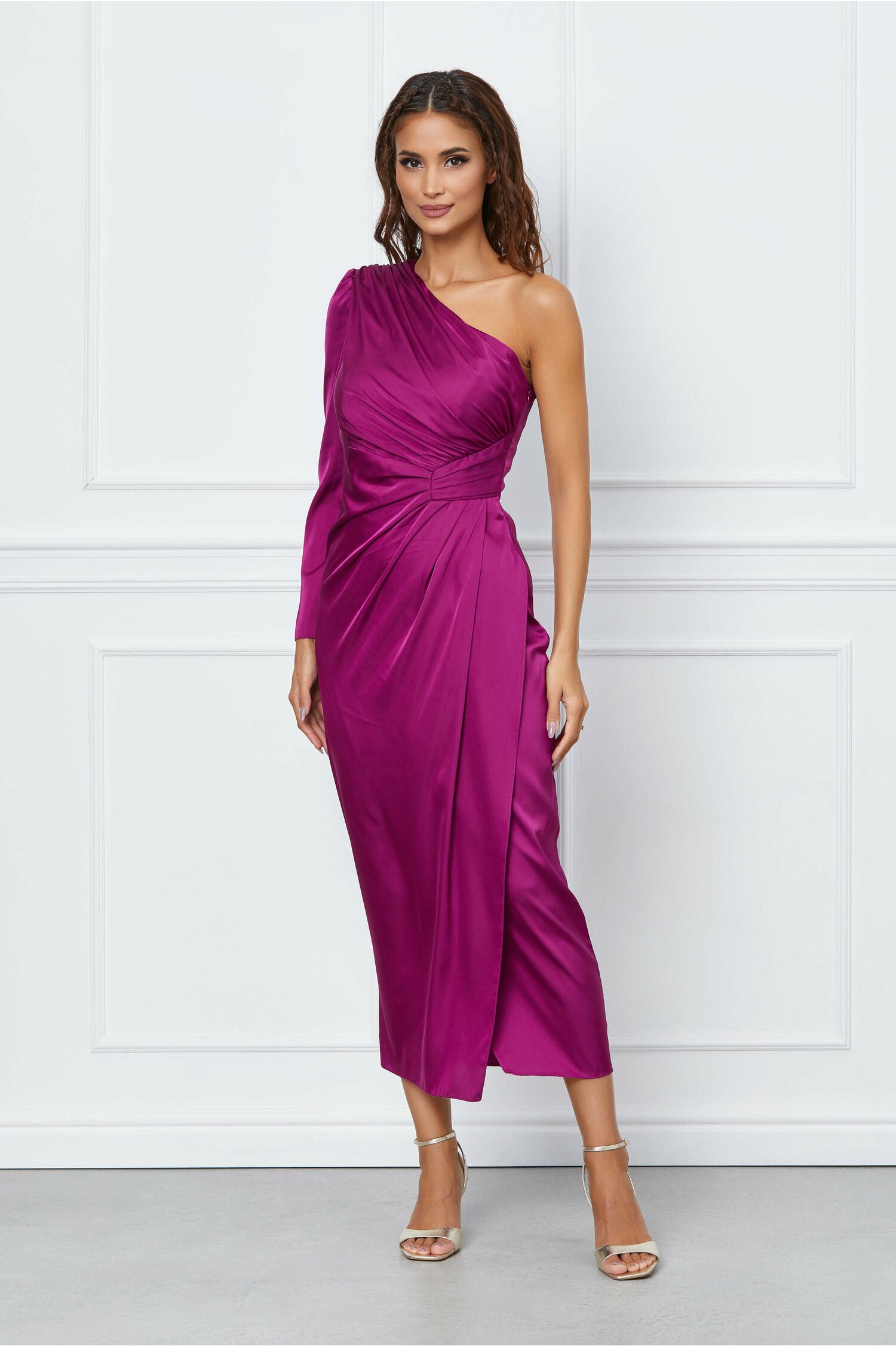 Rochie magenta cu un umar gol - Rochii-Dama.ro