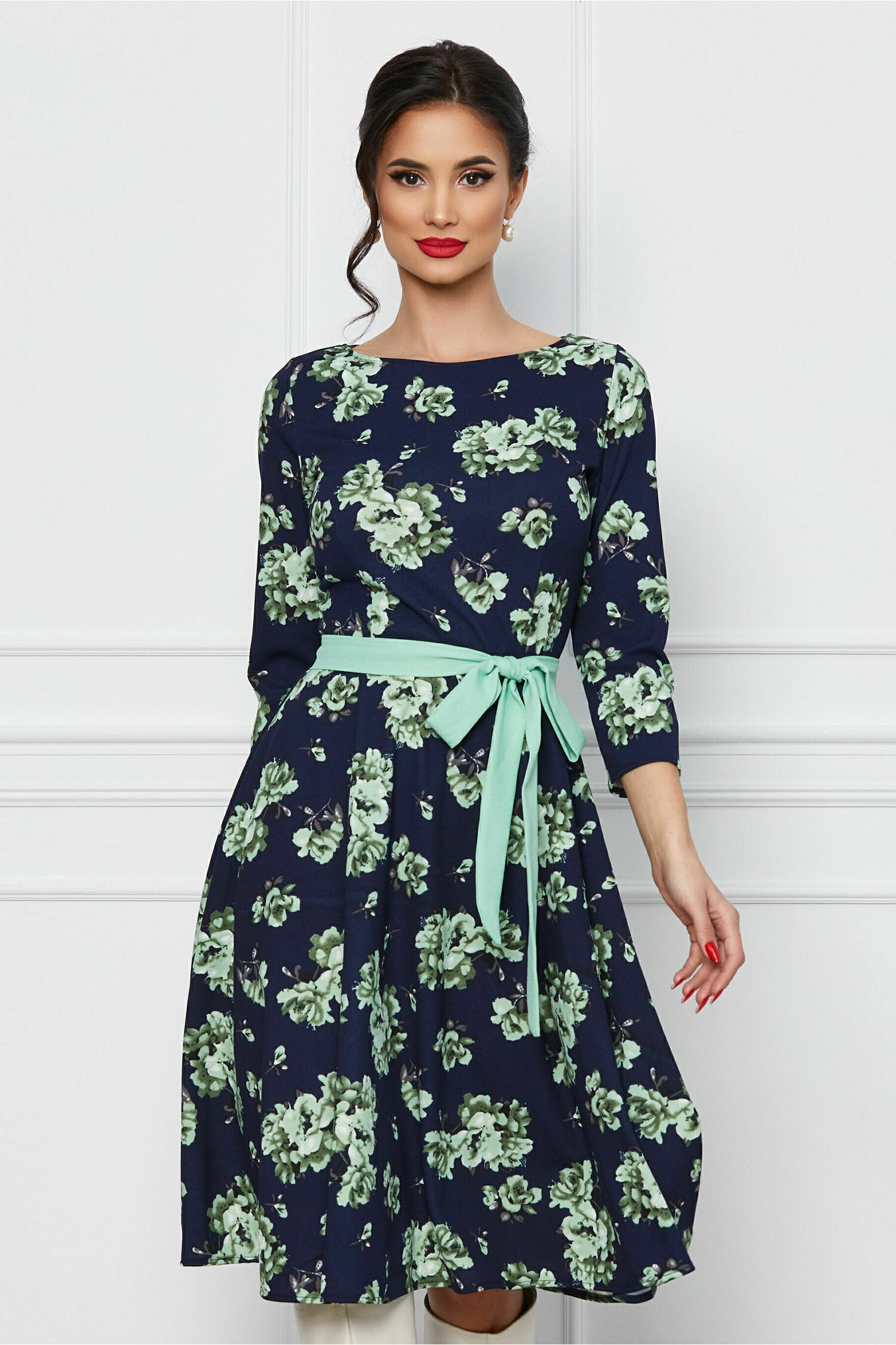 Rochie bleumarin verde - Rochii-Dama.ro