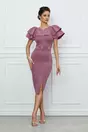 Rochie Ilina lila din neopren cu strasuri si volane