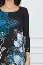 Rochie Ilona neagra cu imprimeu floral albastru
