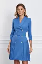 Rochie Iris albastra tip sacou cu pliuri la baza