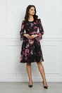 Rochie Isabela neagra cu imprimeu floral roz