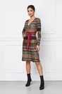 Rochie Iza galben mustar petrecuta cu imprimeu multicolor