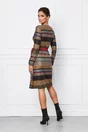Rochie Iza galben mustar petrecuta cu imprimeu multicolor