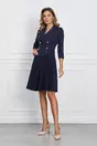 Rochie Jasmine bleumarin tip sacou cu pliuri pe fusta