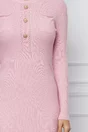 Rochie Karina roz din tricot cu nasturi la bust