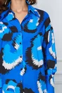 Rochie Kasia albastra tip camasa cu imprimeu negru