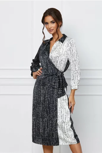 Rochie Katy neagra petrecuta cu imprimeu text alb