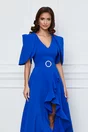 Rochie LaDonna albastra lunga cu volan si crepeu maxi pe fusta
