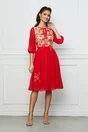 Rochie LaDonna rosie cu broderie la bust