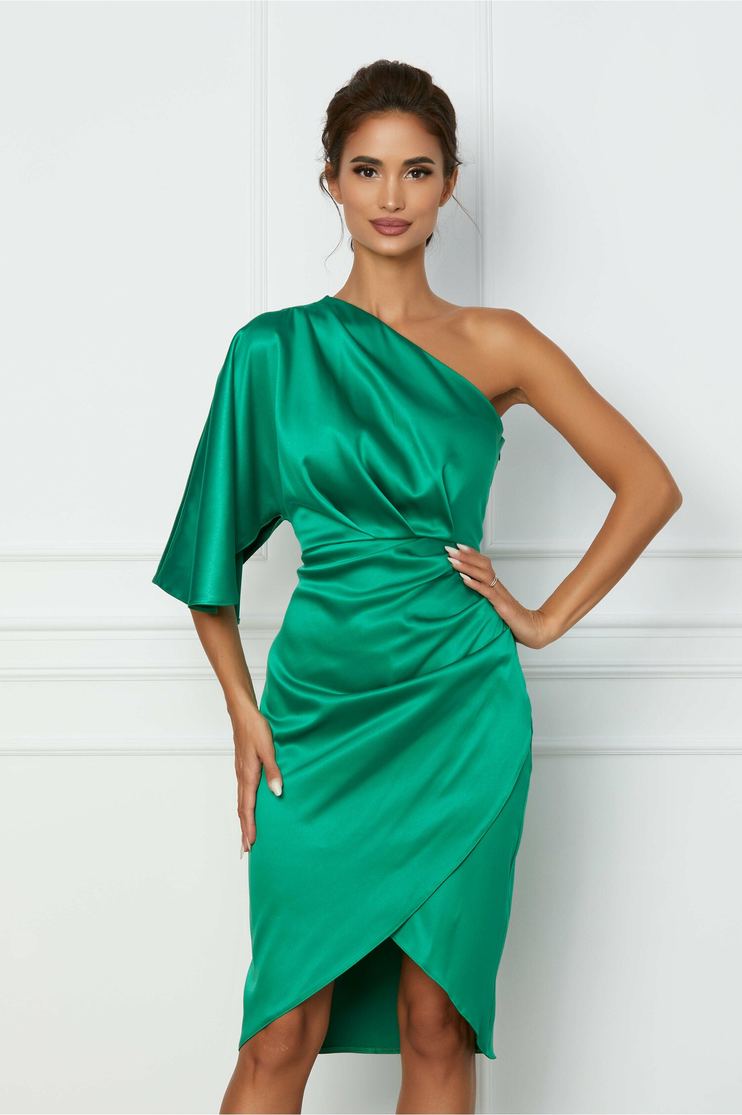 Rochie LaDonna verde cu un umar gol