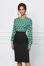 Rochie Larisa neagra cu imprimeu verde la bust