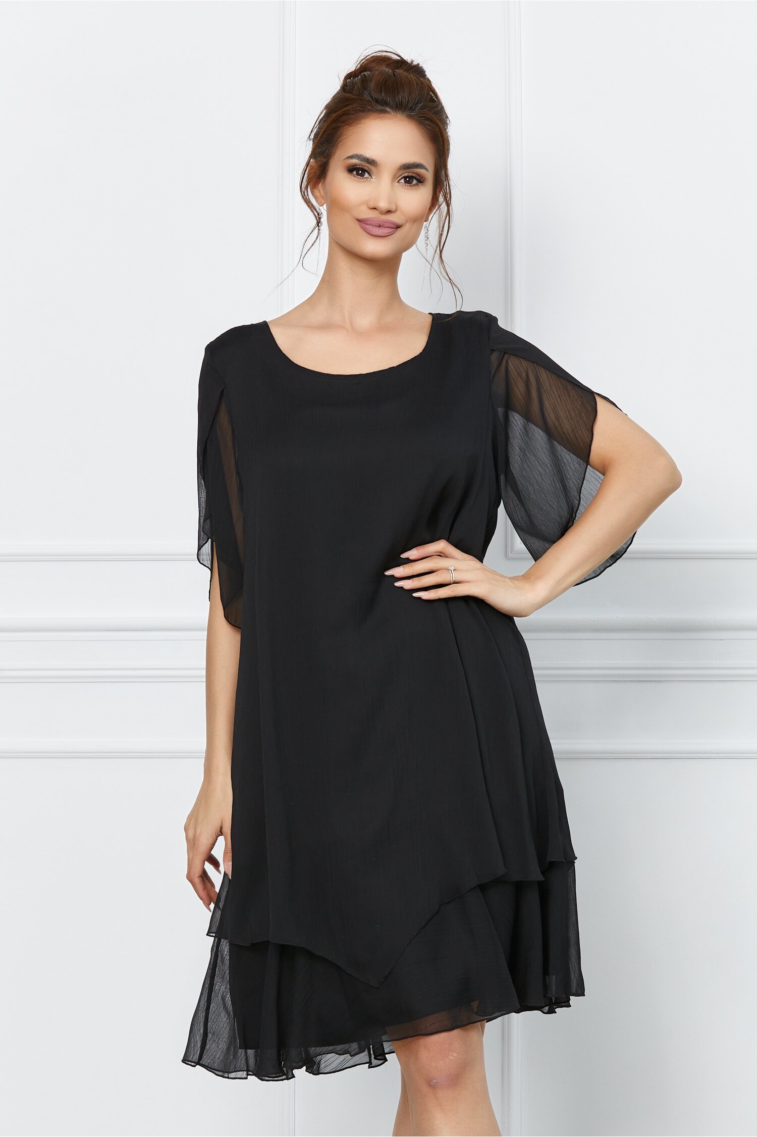 Rochie lejera Sammy neagra cu baza suprapusa