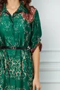 Rochie Leona verde cu imprimeu bej si curea in talie