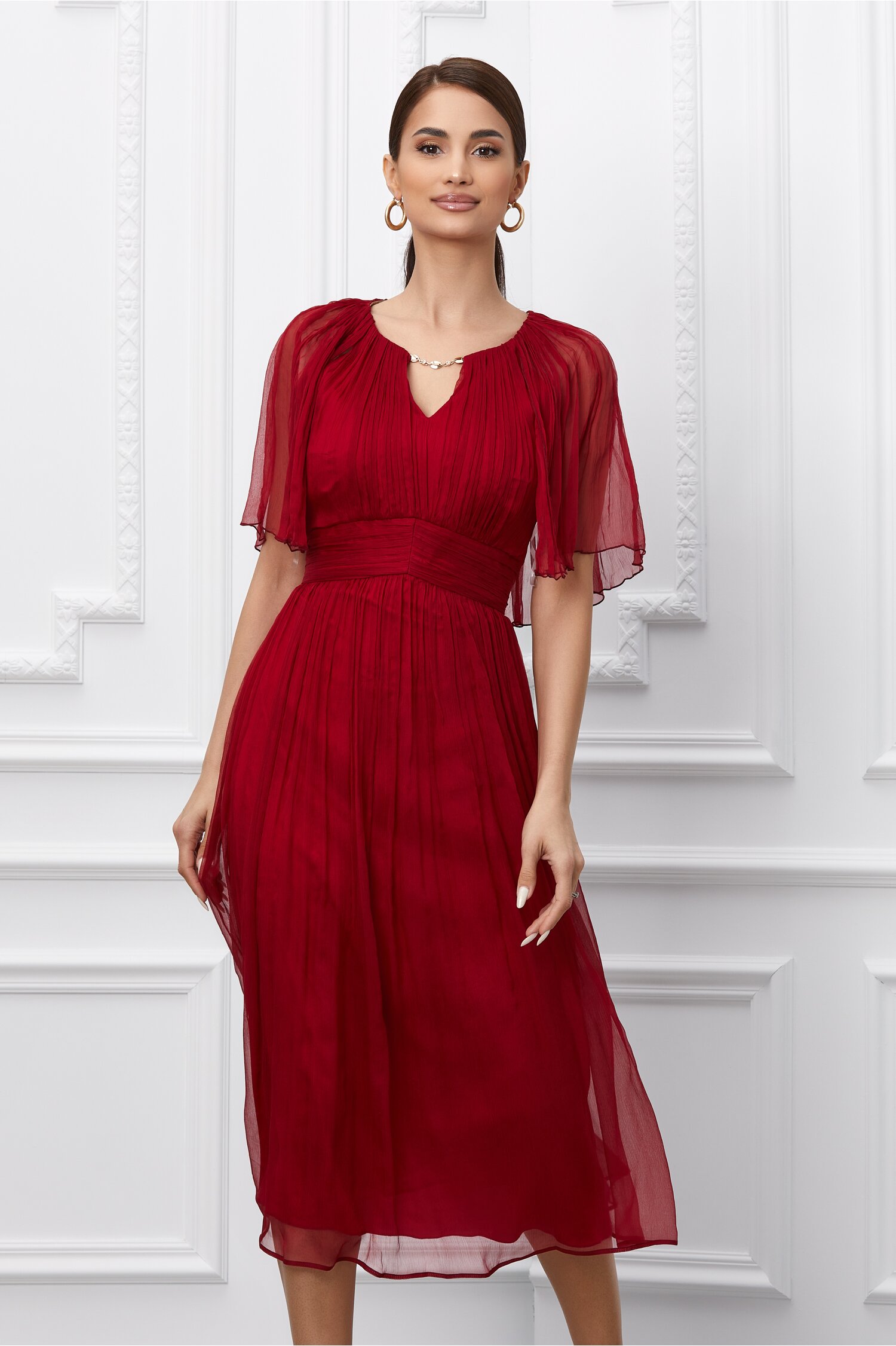 Rochie Leonard Collection bordo din matase