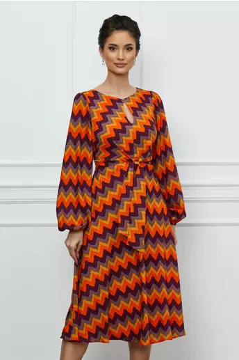 Rochie Leonard Collection cu imprimeu in zig-zag mov si orange