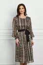 Rochie Leonard Collection maro cu print snake si cordon in talie