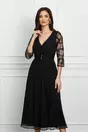 Rochie Leonard Collection neagra din matase cu broderie pe maneci