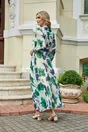 Rochie Lilia lunga beige cu imprimeu floral bleumarin verde