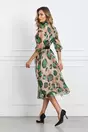 Rochie Lorena bej cu animal print verde si curea in talie