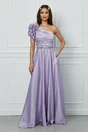 Rochie lunga MBG lila cu o maneca bufanta