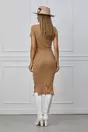Rochie Madalina bej din tricot reiat cu crepeuri la baza