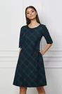 Rochie Madalina bleumarin cu carouri verzi