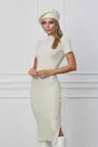 Rochie Madalina ivory din tricot reiat cu crepeuri la baza