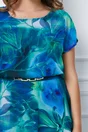 Rochie Maira albastra cu imprimeu verde si accesoriu in talie