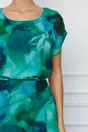 Rochie Maira verde cu imprimeu albastru si accesoriu in talie